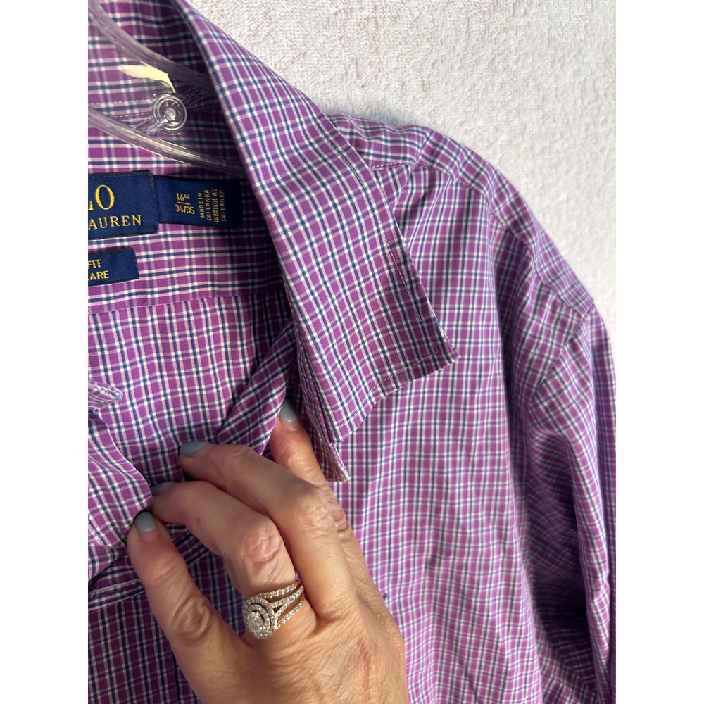 Bundle  2 Polo Ralph Lauren Slim Fit Dress Shirts Mens 16 34/35 Purple Blue - Picture 6 of 11